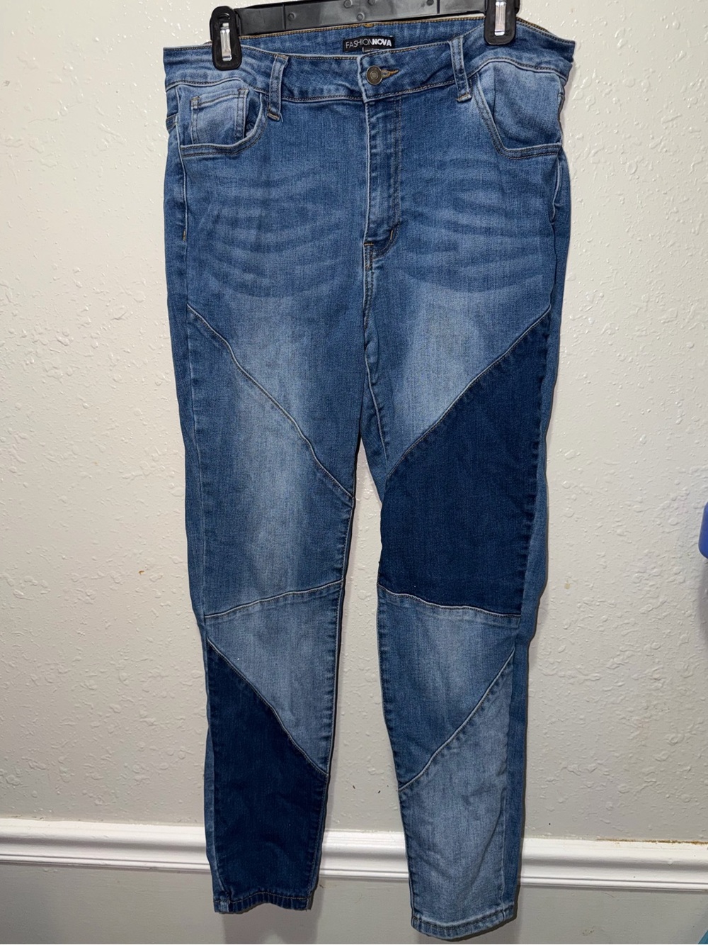 Fashion Nova Two-Tone Blue Patchwork Skinny Jeans